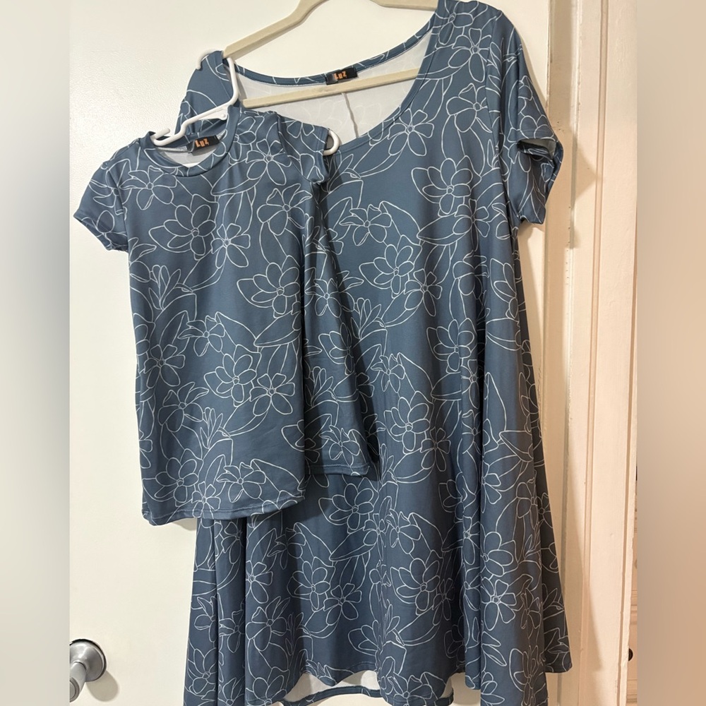 Gardenia Blue Dress mom and daughter  Set 2t and 1x
